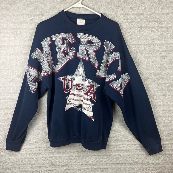 Vintage 90's America SpiritwearSpellout Sweatshirt XL USA Biker Grunge Track - Picture 1 of 12